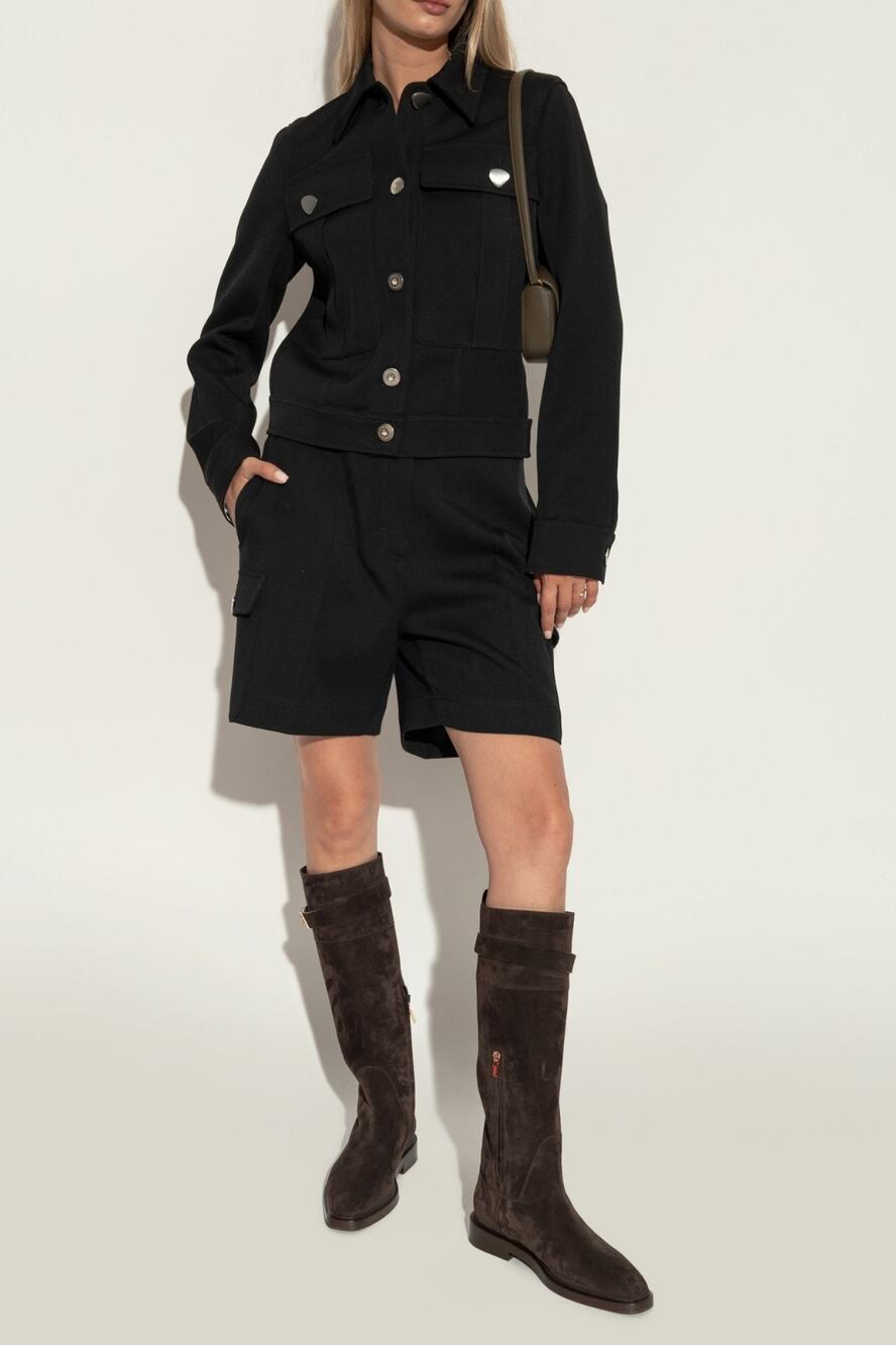 NIB FERRAGAMO ROLY BLACK LEATHER SUEDE PRINT GANCINI RIDING TALL BOOTS 8.5 C